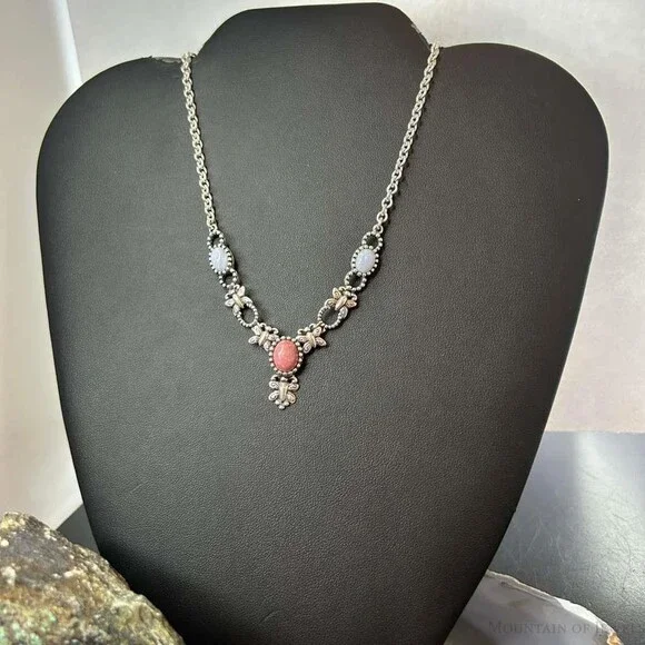 Carolyn Pollack Sterling Silver Blue Lace & Rhodochrosite Necklace For Women